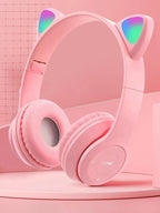 Wireless Headphones Cat Ear Gaming Headset Glow Light Bluetooth-Compatible Helmets Cute Over-Ear Headsets for Kids and Adult
