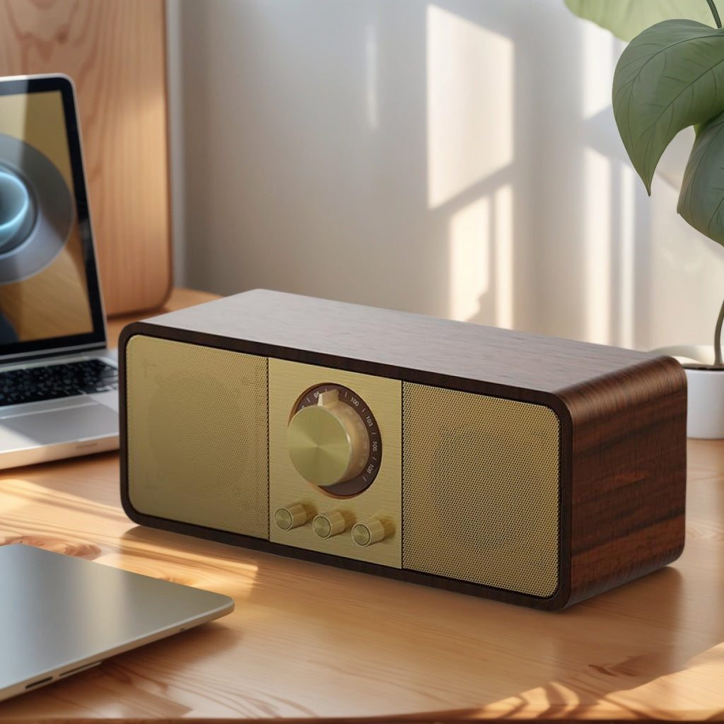JY-82|Analog-Ready Desktop Speaker 2025 - Solid Walnut Boombox w/ Warm Vinyl-Style Sound, Vintage Bluetooth Decor for Study Sanctum & Shelfscape