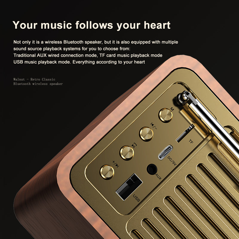 JY-82|Analog-Ready Desktop Speaker 2025 - Solid Walnut Boombox w/ Warm Vinyl-Style Sound, Vintage Bluetooth Decor for Study Sanctum & Shelfscape