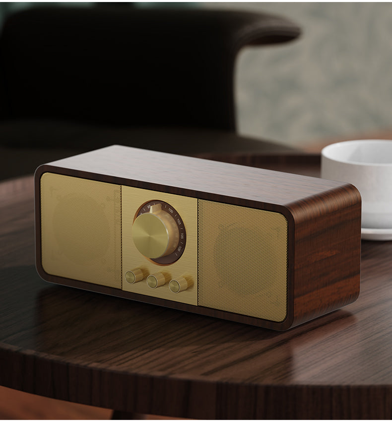 JY-82|Analog-Ready Desktop Speaker 2025 - Solid Walnut Boombox w/ Warm Vinyl-Style Sound, Vintage Bluetooth Decor for Study Sanctum & Shelfscape