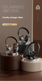 CR8-Americana Revival On-Ear Headphones 2025 - Vintage Bass Boost & Seamless Bluetooth 5.3, Genuine Leather Retro Wireless for Drive-In Vibes | Commuter-Proof Multi-Device