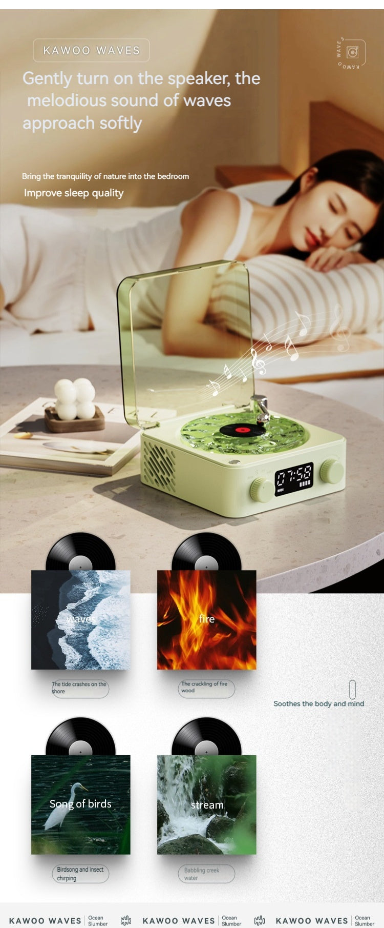 KW03-Neuroscience White Noise Speaker 2025 - Sunset Projection & Deep Soundscapes, Wireless Mini Sleep Sanctuary w/ Auto-Off Clock | Gender-Free Anxiety Relief Gift