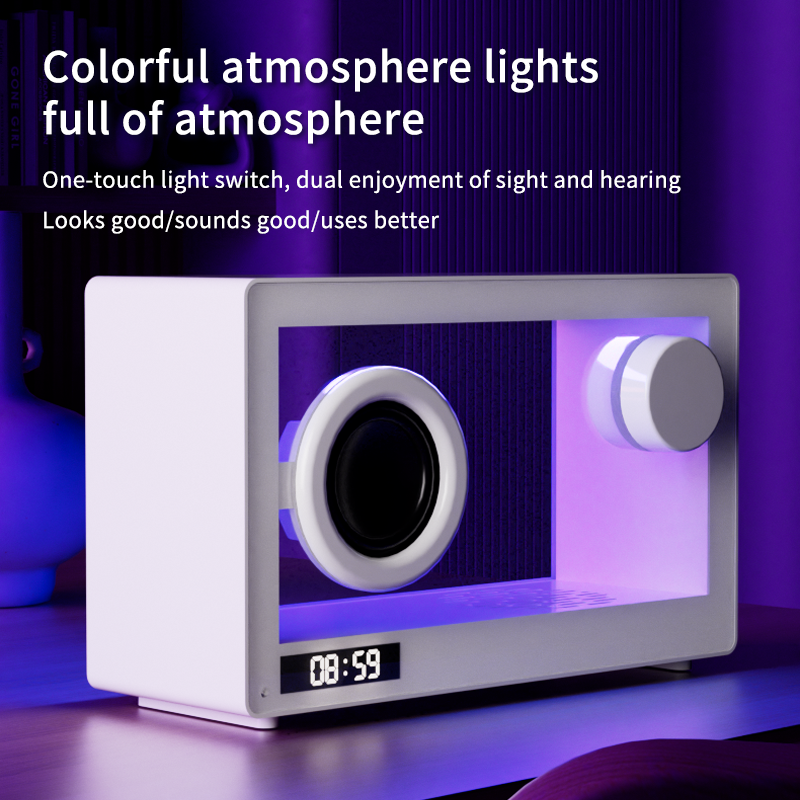 M9-II-3D Unboxing Ghost Tech Bluetooth Mood Lamp - 16M Hypnotic Aurora Lights & Crystal Clear Clock, Palm-Sized Wireless Speaker for Bedside Zen Mode | Desk Therapy ASMR