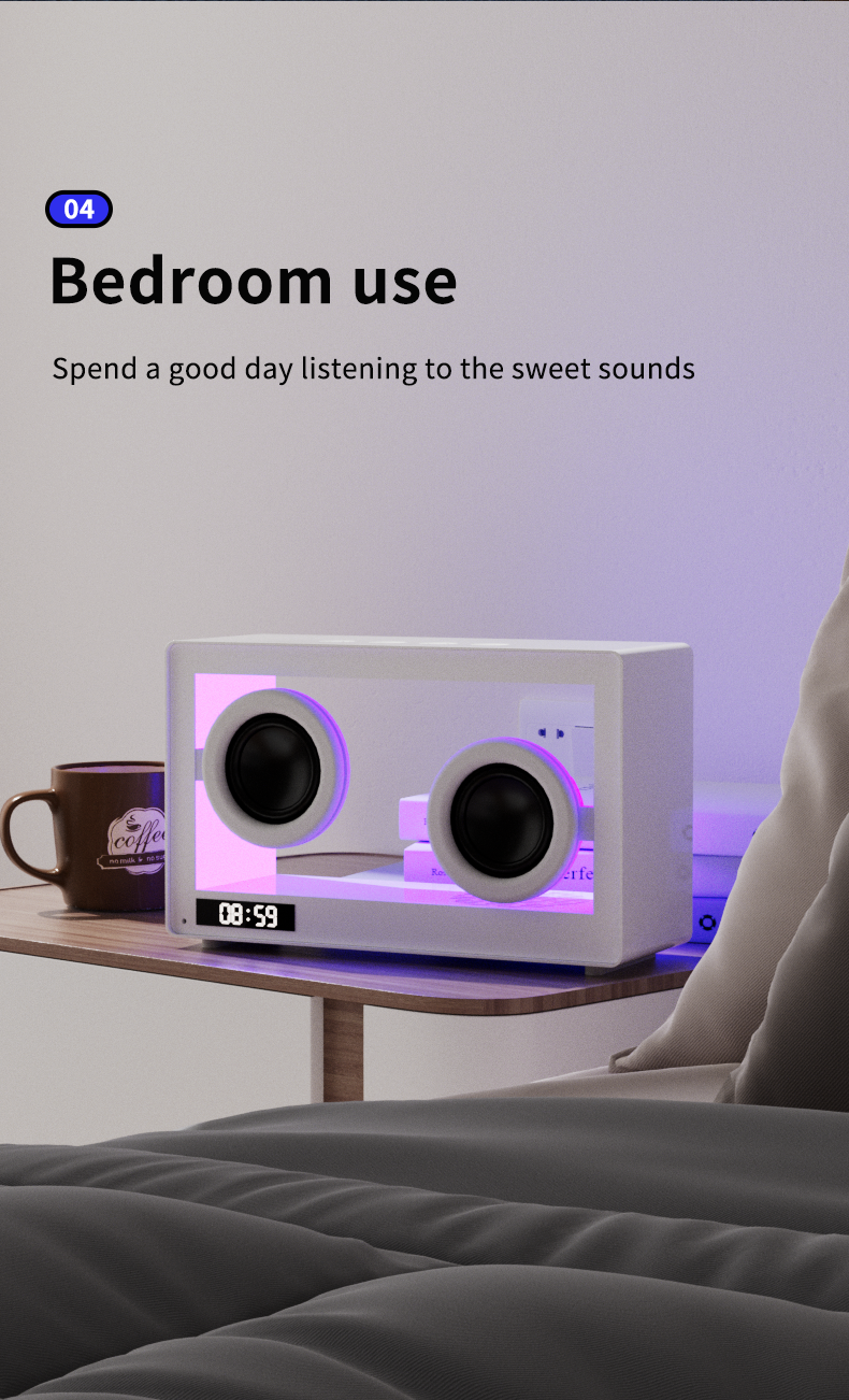 M9-II-3D Unboxing Ghost Tech Bluetooth Mood Lamp - 16M Hypnotic Aurora Lights & Crystal Clear Clock, Palm-Sized Wireless Speaker for Bedside Zen Mode | Desk Therapy ASMR