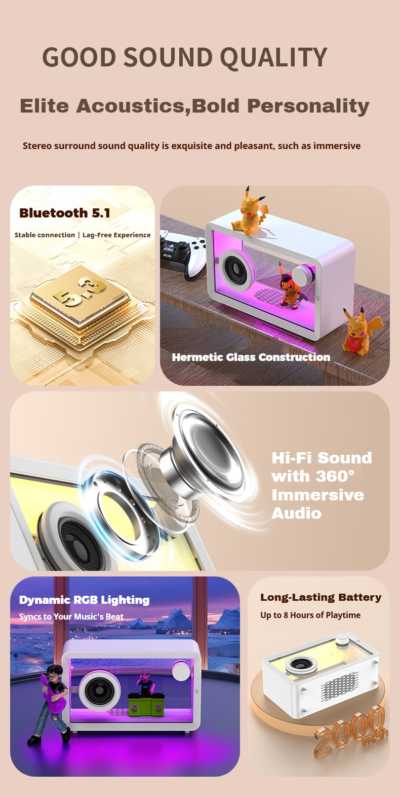 M8-3D Unboxing Ghost Tech Bluetooth Mood Lamp - 16M Hypnotic Aurora Lights & Crystal Clear Clock, Palm-Sized Wireless Speaker for Bedside Zen Mode | Desk Therapy ASMR