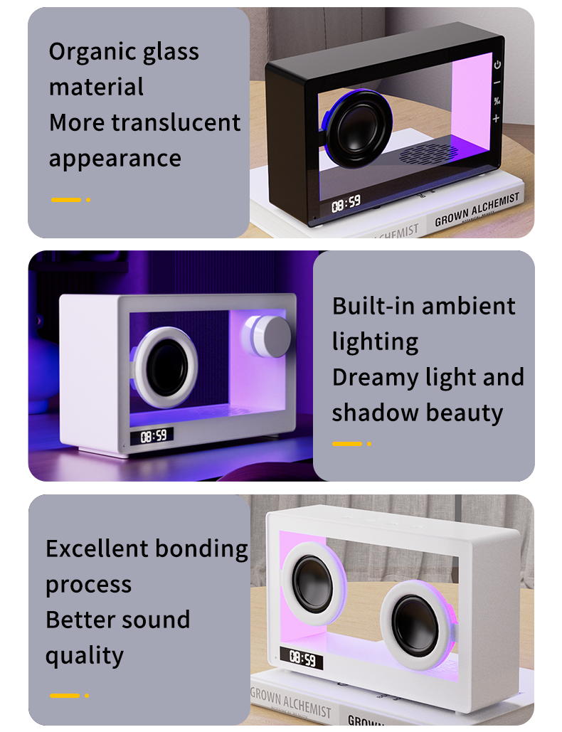 M9-II-3D Unboxing Ghost Tech Bluetooth Mood Lamp - 16M Hypnotic Aurora Lights & Crystal Clear Clock, Palm-Sized Wireless Speaker for Bedside Zen Mode | Desk Therapy ASMR