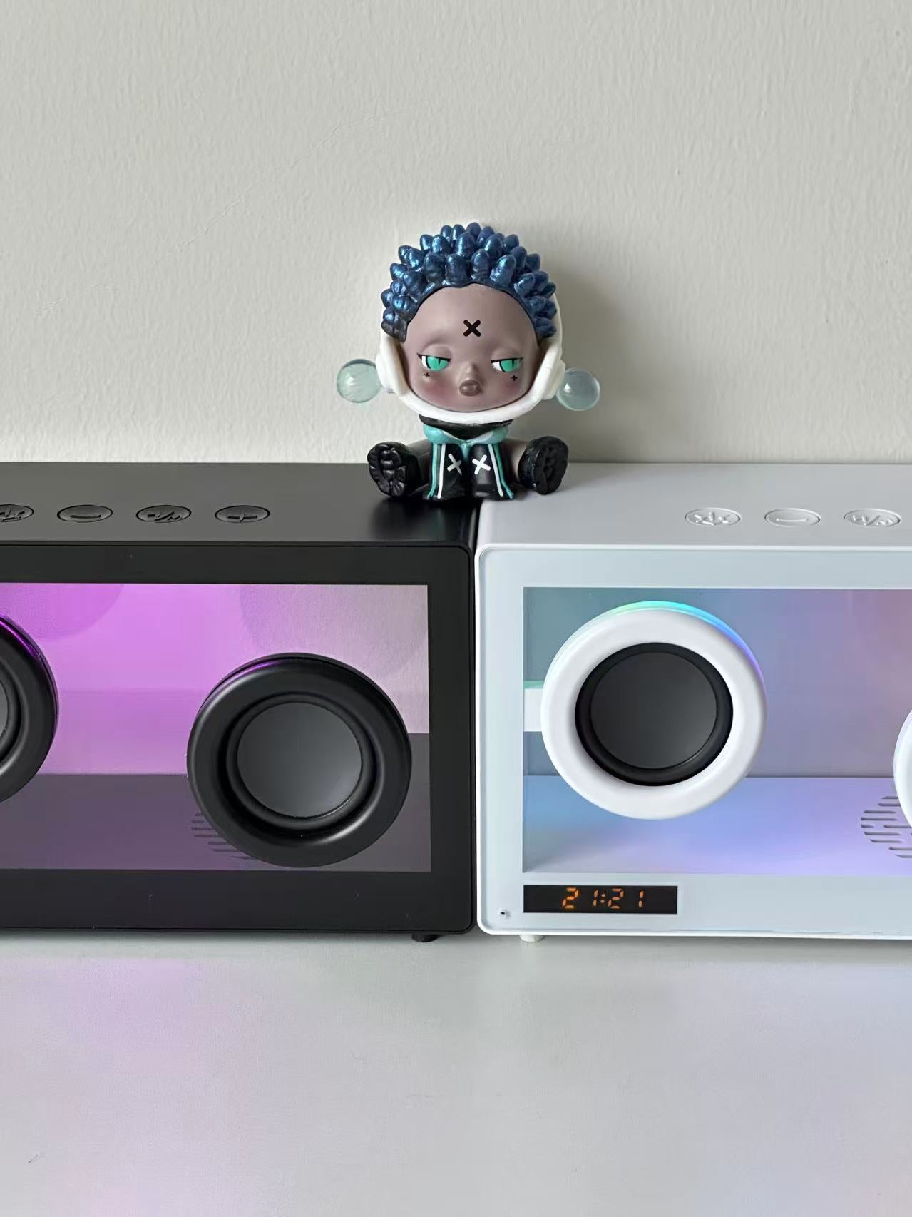 M9-II-3D Unboxing Ghost Tech Bluetooth Mood Lamp - 16M Hypnotic Aurora Lights & Crystal Clear Clock, Palm-Sized Wireless Speaker for Bedside Zen Mode | Desk Therapy ASMR