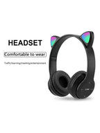 Wireless Headphones Cat Ear Gaming Headset Glow Light Bluetooth-Compatible Helmets Cute Over-Ear Headsets for Kids and Adult