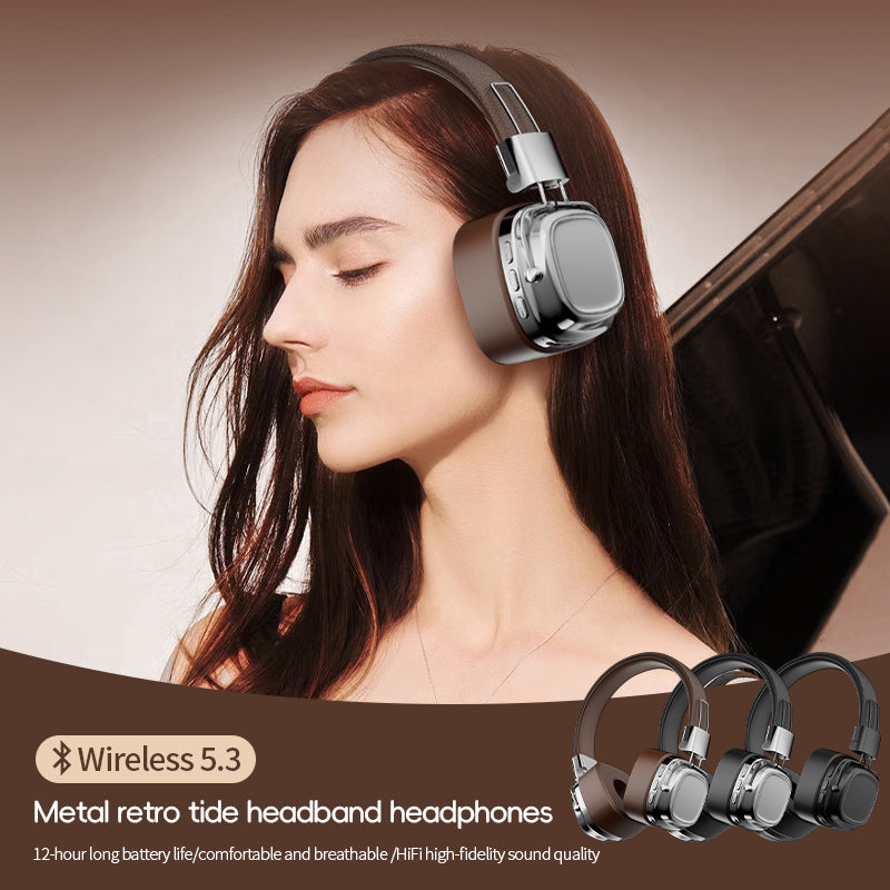 CR8-Americana Revival On-Ear Headphones 2025 - Vintage Bass Boost & Seamless Bluetooth 5.3, Genuine Leather Retro Wireless for Drive-In Vibes | Commuter-Proof Multi-Device