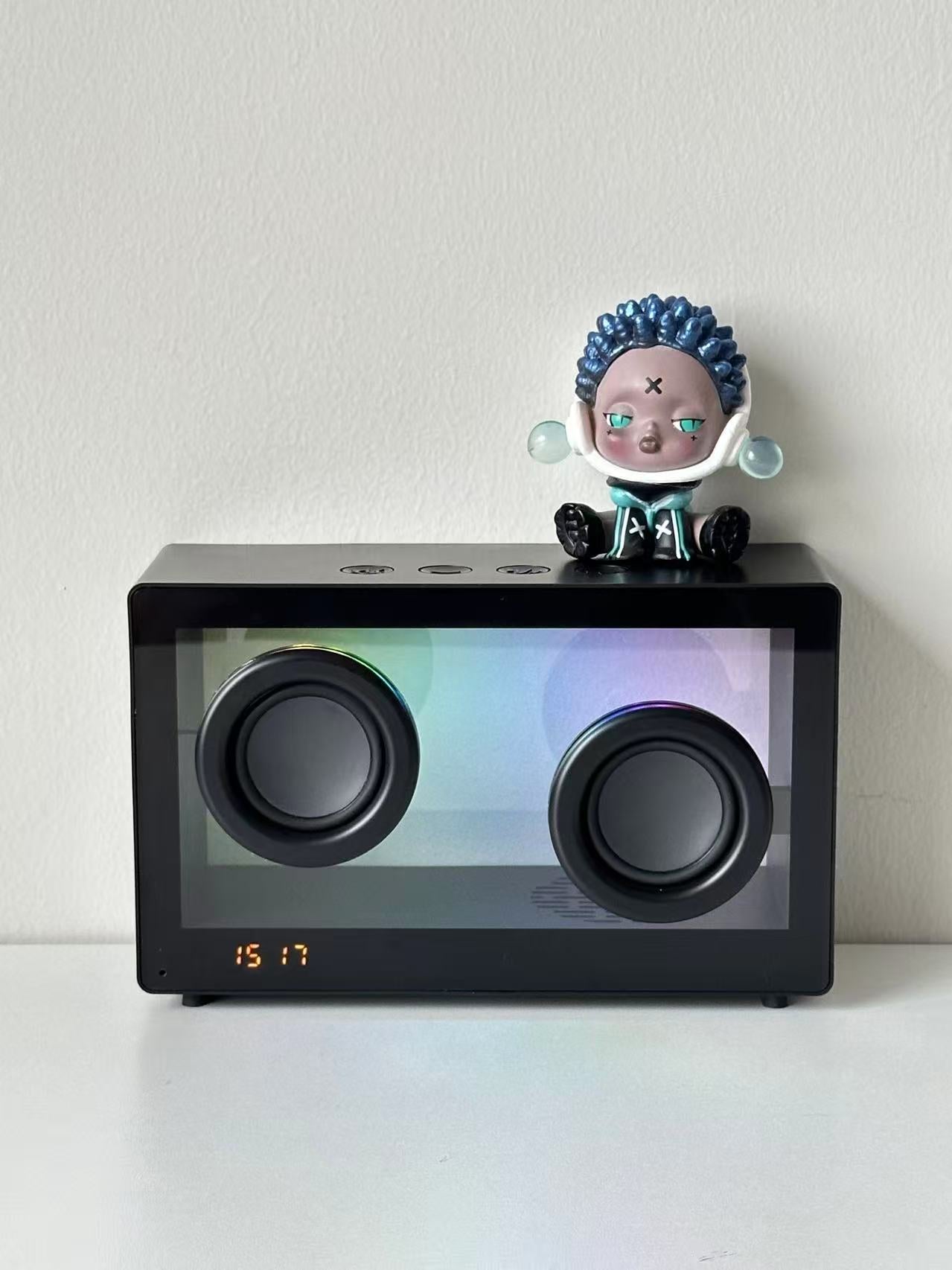 M9-II-3D Unboxing Ghost Tech Bluetooth Mood Lamp - 16M Hypnotic Aurora Lights & Crystal Clear Clock, Palm-Sized Wireless Speaker for Bedside Zen Mode | Desk Therapy ASMR