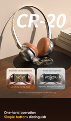 CR20|ASMR Unboxing Vintage Revival Headphones - Steampunk Chrome Accents & Modern Bluetooth 5.4, All-Day Battery Wireless Over-Ear, Dark Academic Fashion Statemen