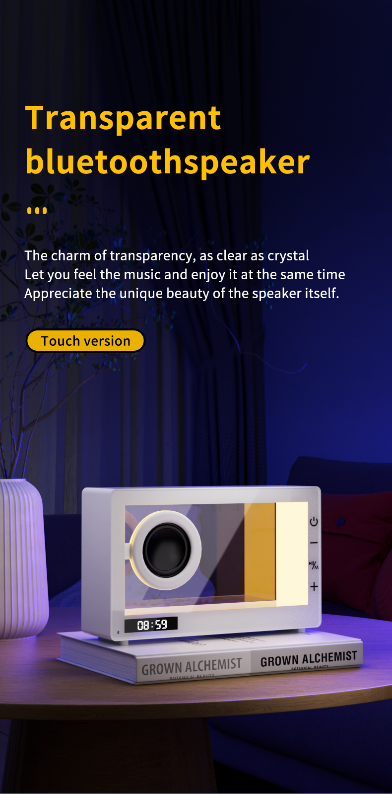 M9-II-3D Unboxing Ghost Tech Bluetooth Mood Lamp - 16M Hypnotic Aurora Lights & Crystal Clear Clock, Palm-Sized Wireless Speaker for Bedside Zen Mode | Desk Therapy ASMR