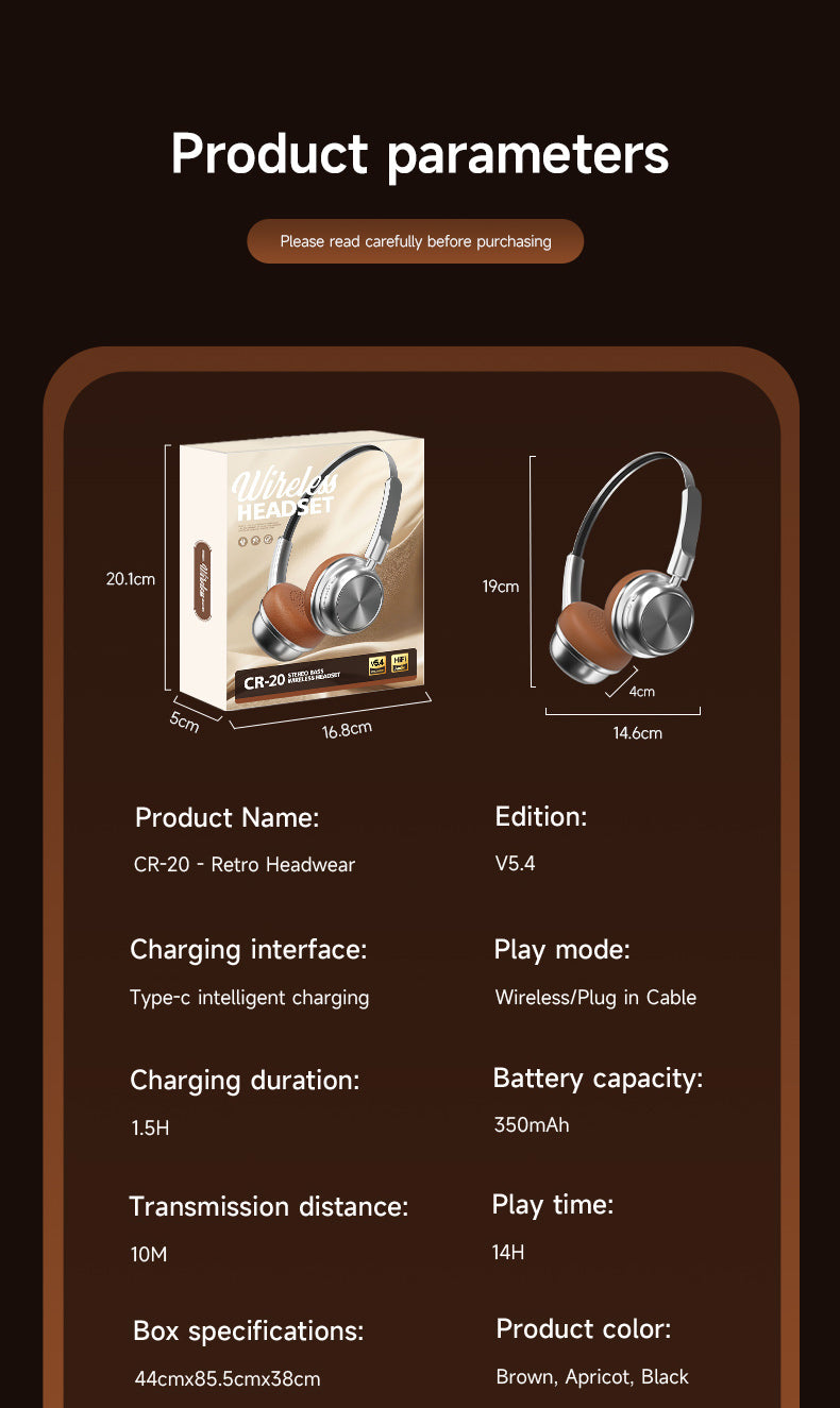CR20|ASMR Unboxing Vintage Revival Headphones - Steampunk Chrome Accents & Modern Bluetooth 5.4, All-Day Battery Wireless Over-Ear, Dark Academic Fashion Statemen