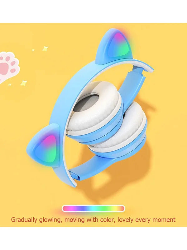 Wireless Headphones Cat Ear Gaming Headset Glow Light Bluetooth-Compatible Helmets Cute Over-Ear Headsets for Kids and Adult