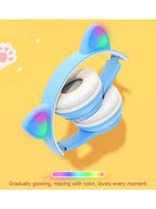 Wireless Headphones Cat Ear Gaming Headset Glow Light Bluetooth-Compatible Helmets Cute Over-Ear Headsets for Kids and Adult