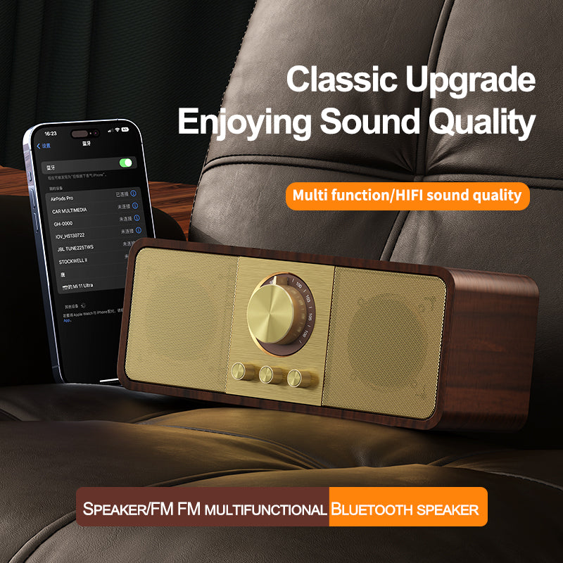 JY-82|Analog-Ready Desktop Speaker 2025 - Solid Walnut Boombox w/ Warm Vinyl-Style Sound, Vintage Bluetooth Decor for Study Sanctum & Shelfscape