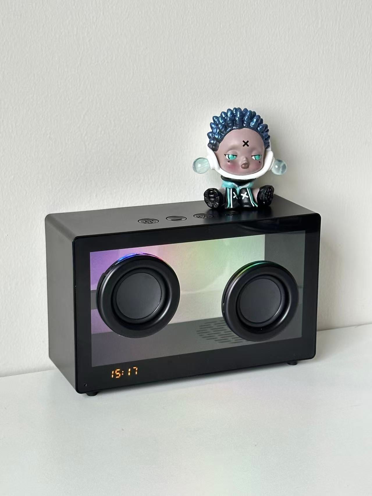 M9-II-3D Unboxing Ghost Tech Bluetooth Mood Lamp - 16M Hypnotic Aurora Lights & Crystal Clear Clock, Palm-Sized Wireless Speaker for Bedside Zen Mode | Desk Therapy ASMR